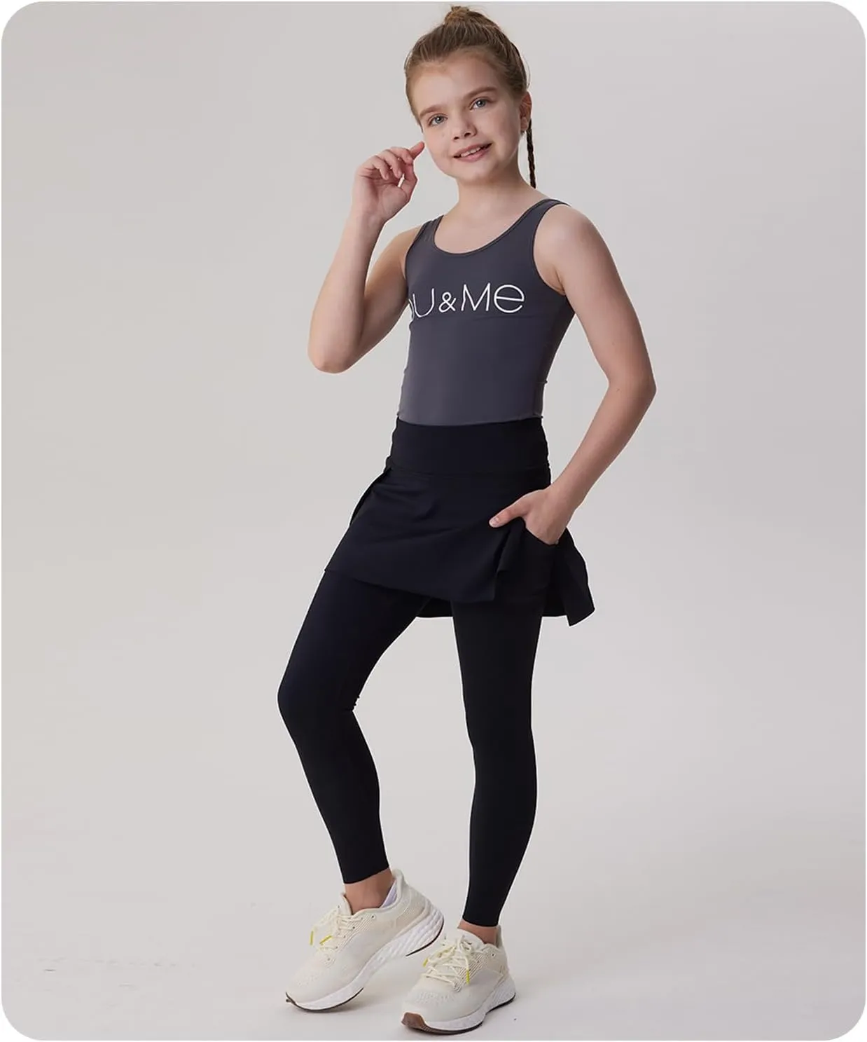 Girls Skirted Leggings with Pockets Athletic Tennis Skorts Stretchy Kids Yoga Pants with Ruffle Skirt