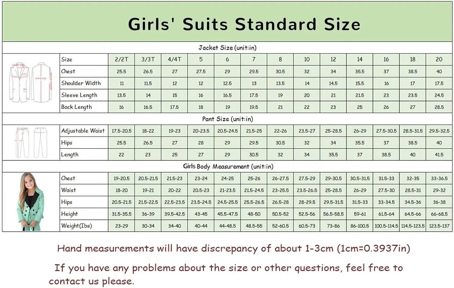 Girls Suits 2 Piece Formal Slim Fit Notch Lapel Double Breasted Kids Suit with Pants for Wedding