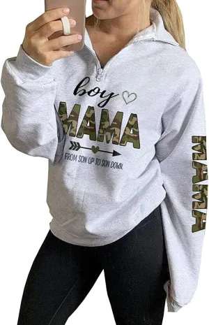 GOWONE Women's Mama Life Sweatshirt Long Sleeve 1/4 Zipper Pullover Sweater High Collar Tunic Tops Outwear Coat