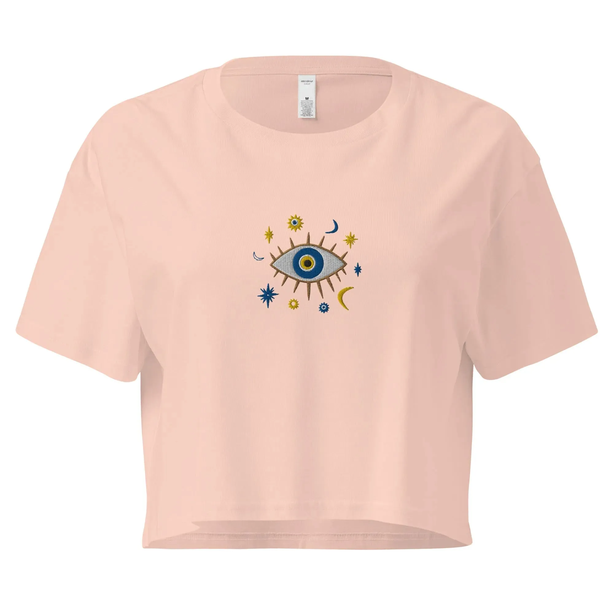 Greek Evil Eye Embroidered Cropped T-Shirt