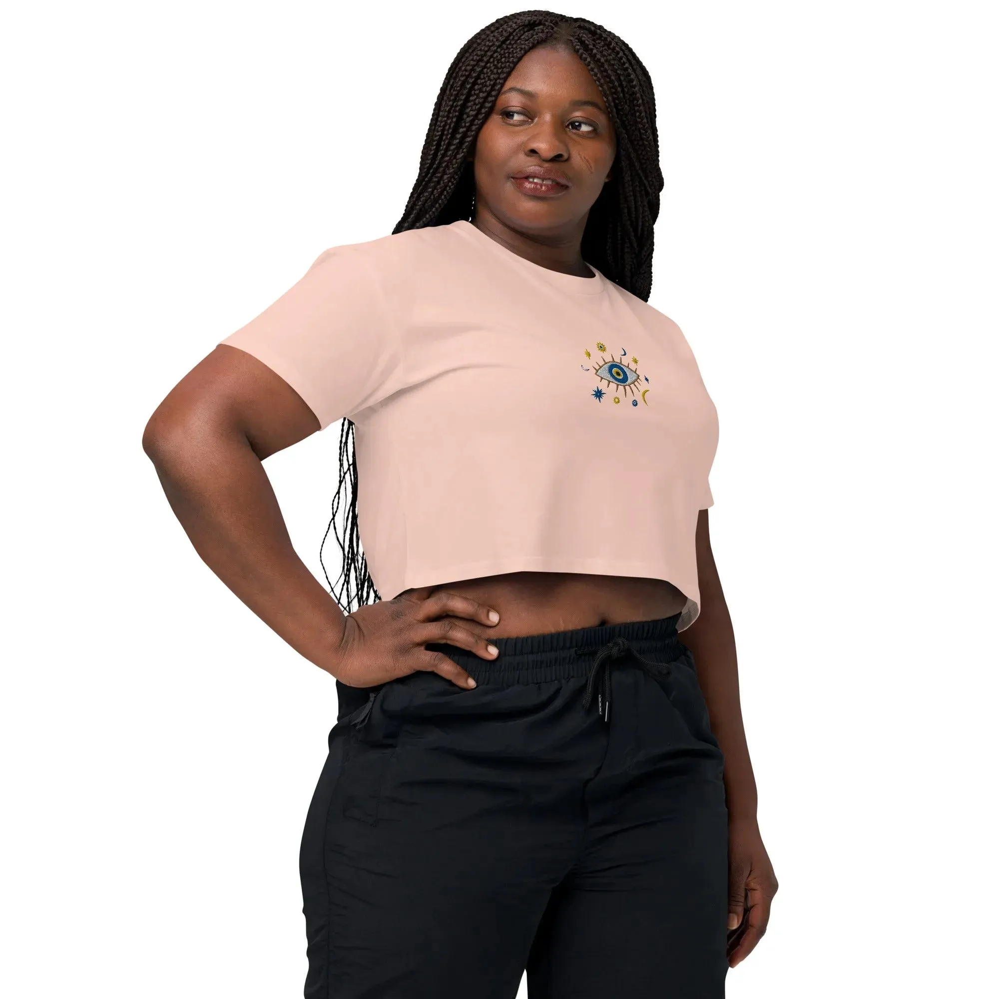 Greek Evil Eye Embroidered Cropped T-Shirt