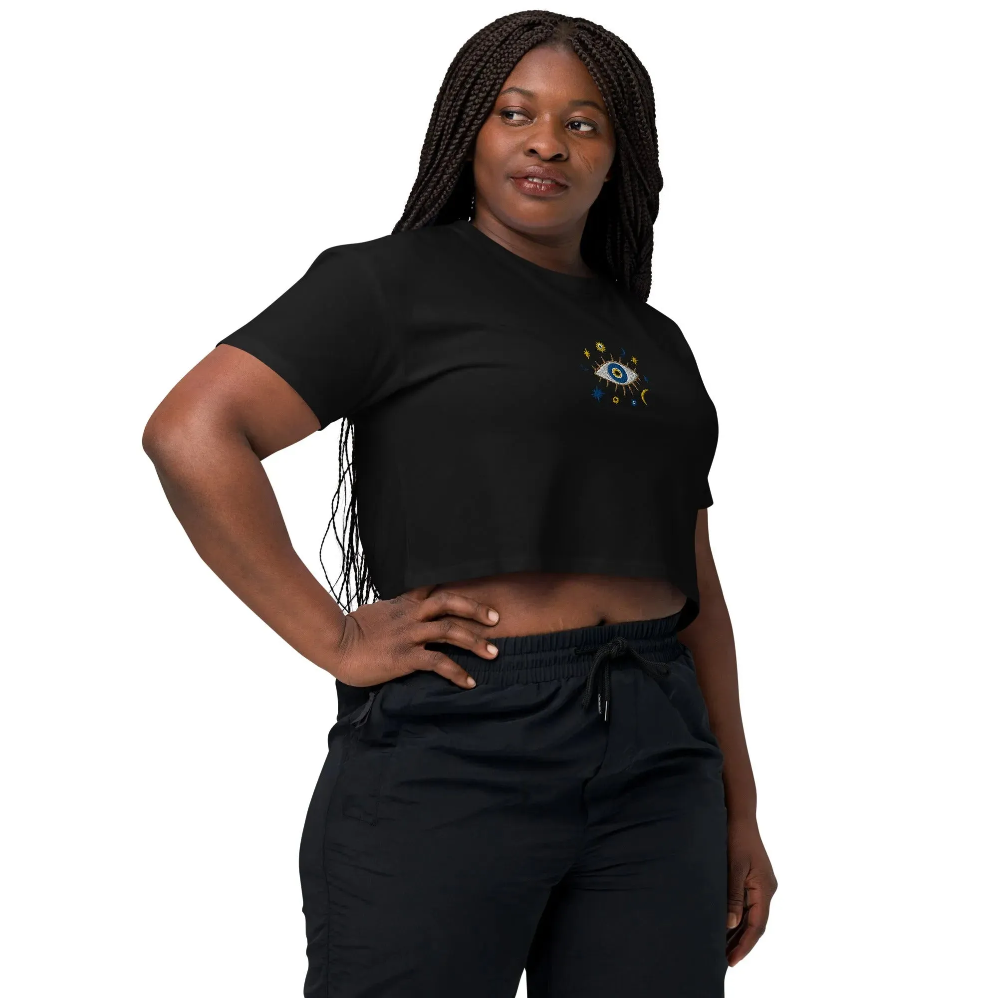 Greek Evil Eye Embroidered Cropped T-Shirt