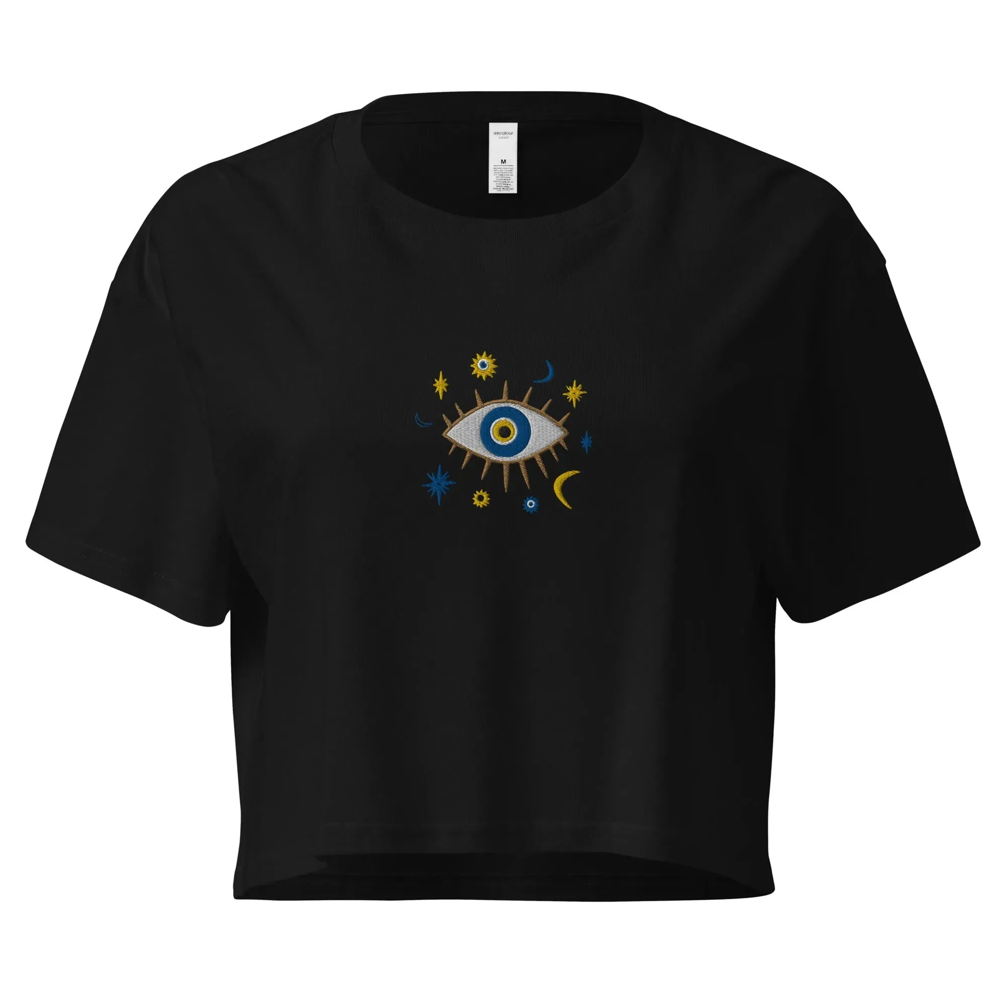 Greek Evil Eye Embroidered Cropped T-Shirt