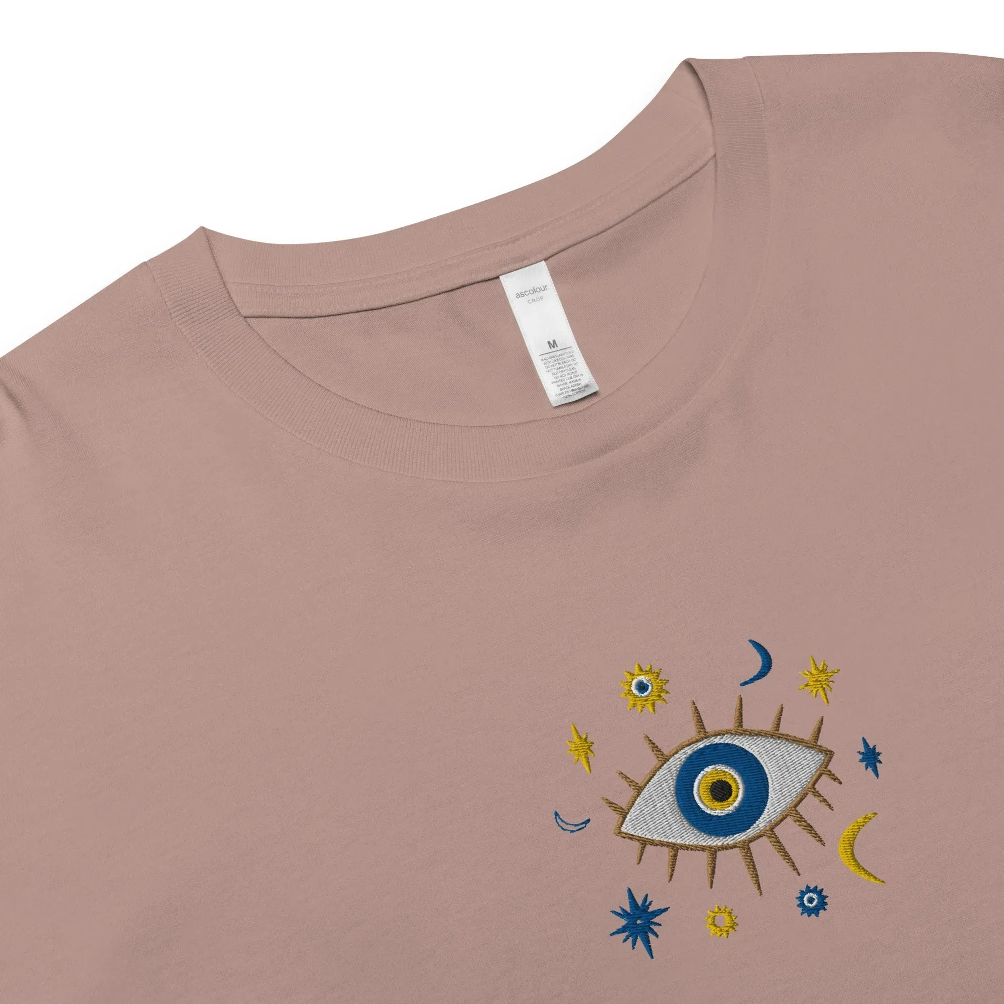 Greek Evil Eye Embroidered Cropped T-Shirt