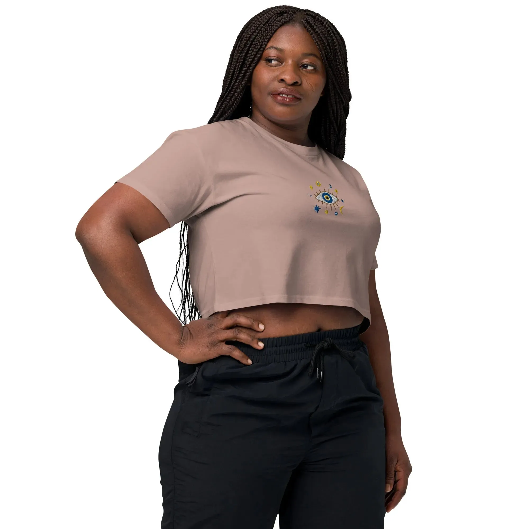 Greek Evil Eye Embroidered Cropped T-Shirt