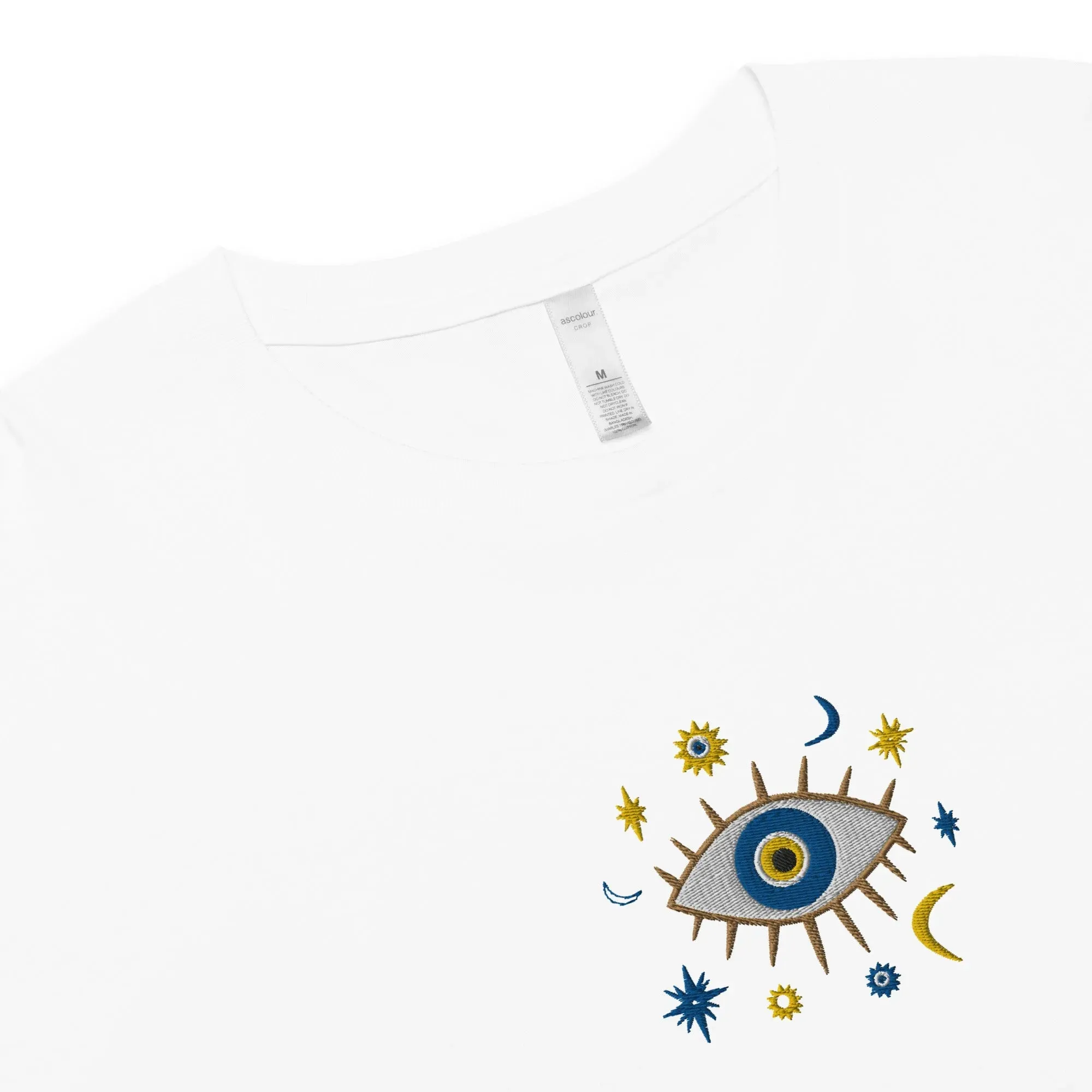 Greek Evil Eye Embroidered Cropped T-Shirt