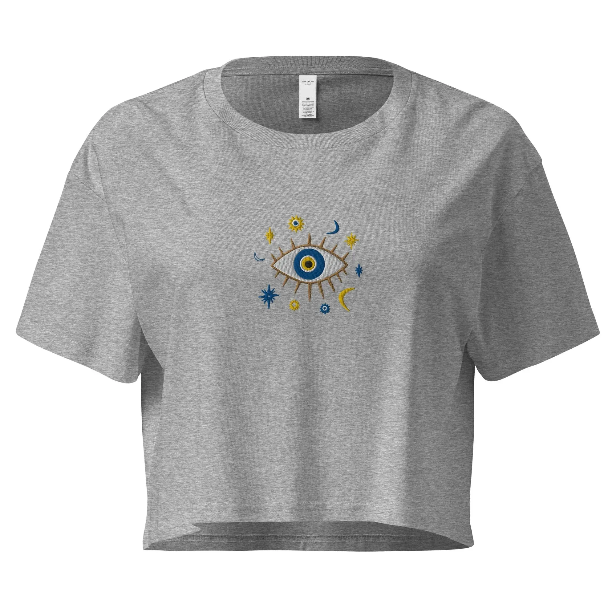 Greek Evil Eye Embroidered Cropped T-Shirt