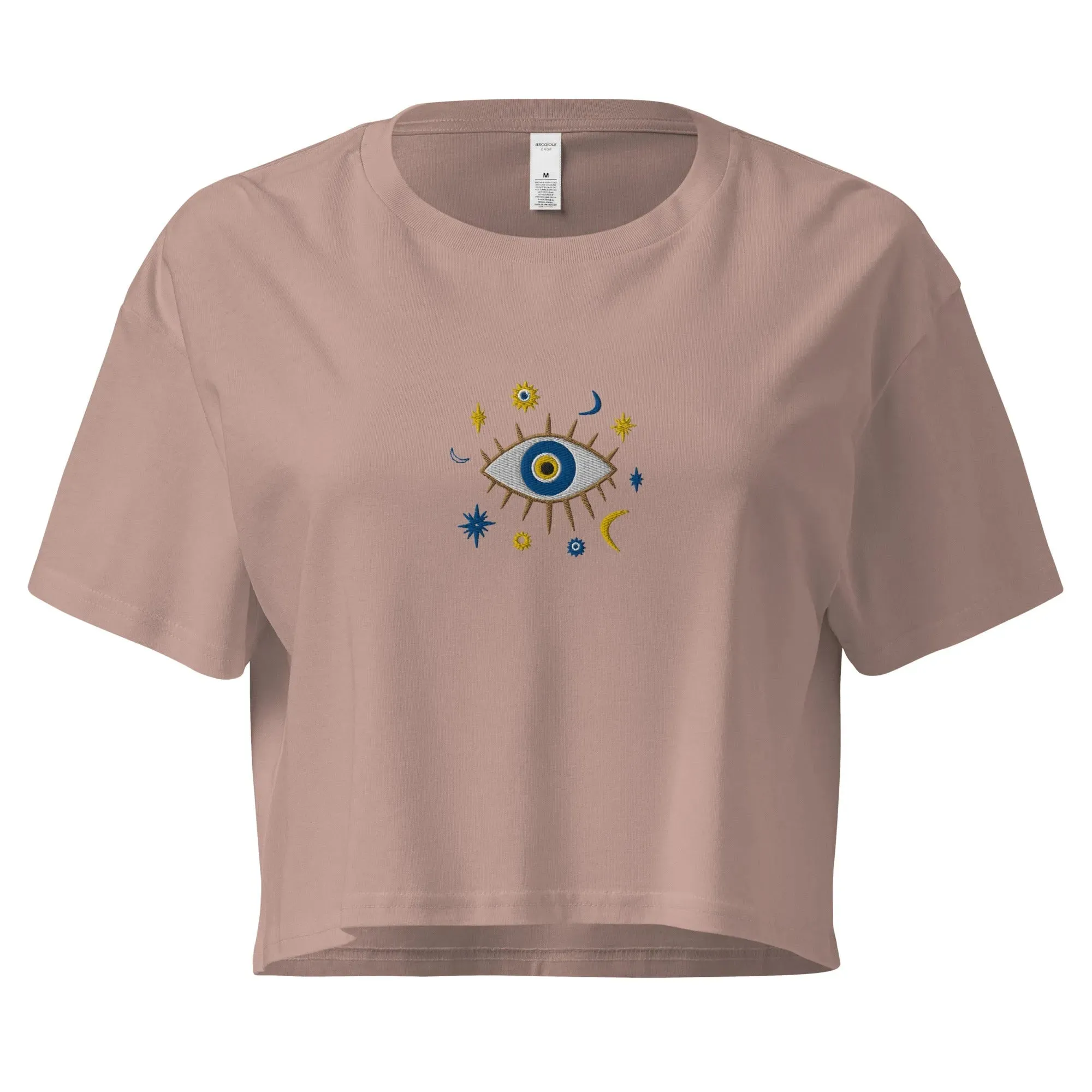 Greek Evil Eye Embroidered Cropped T-Shirt