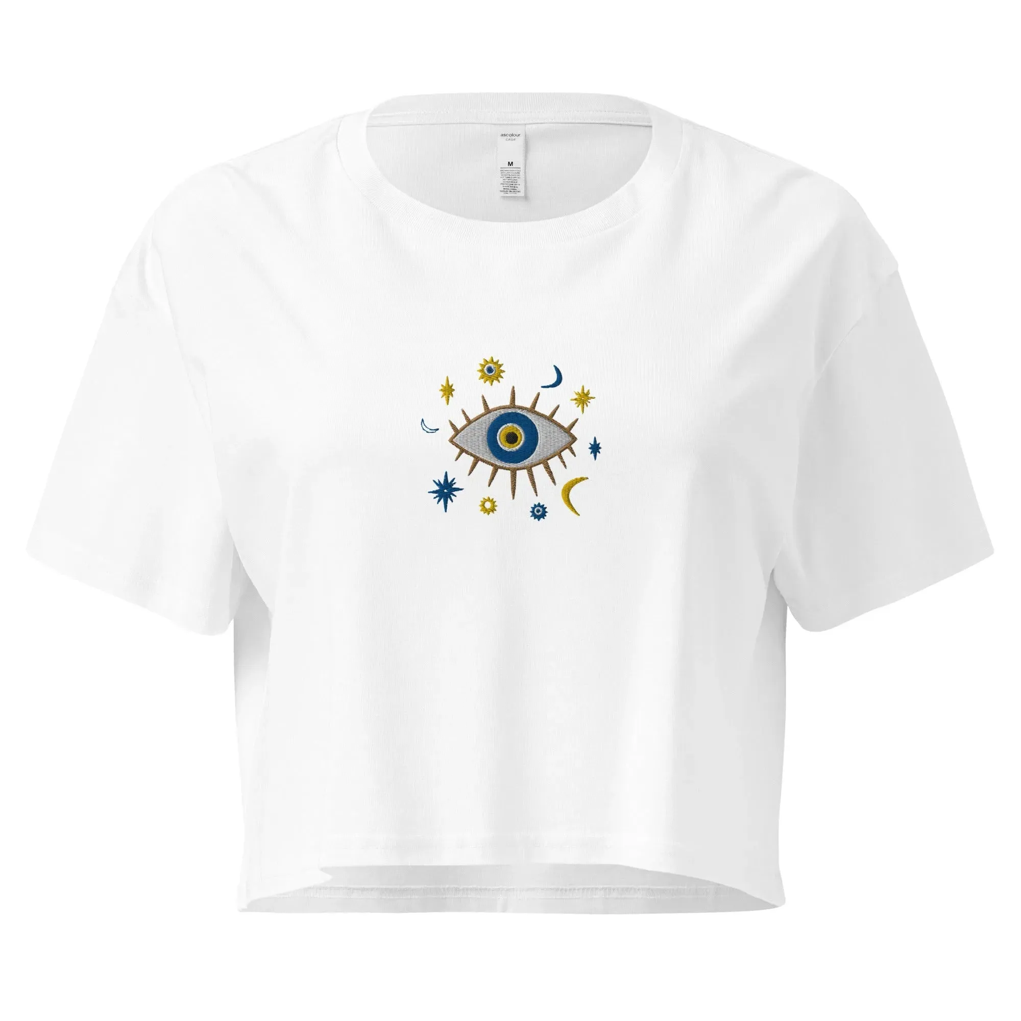 Greek Evil Eye Embroidered Cropped T-Shirt