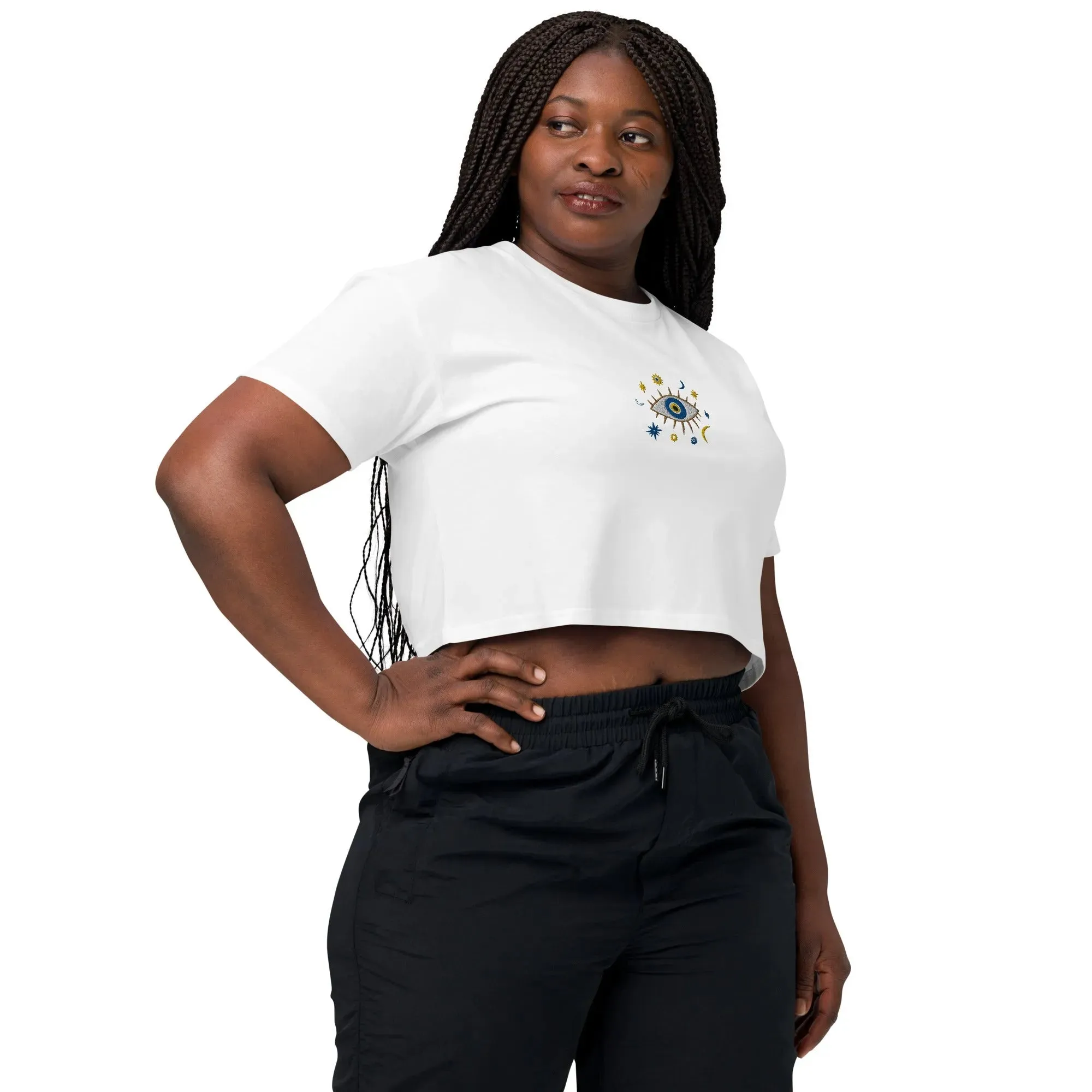Greek Evil Eye Embroidered Cropped T-Shirt