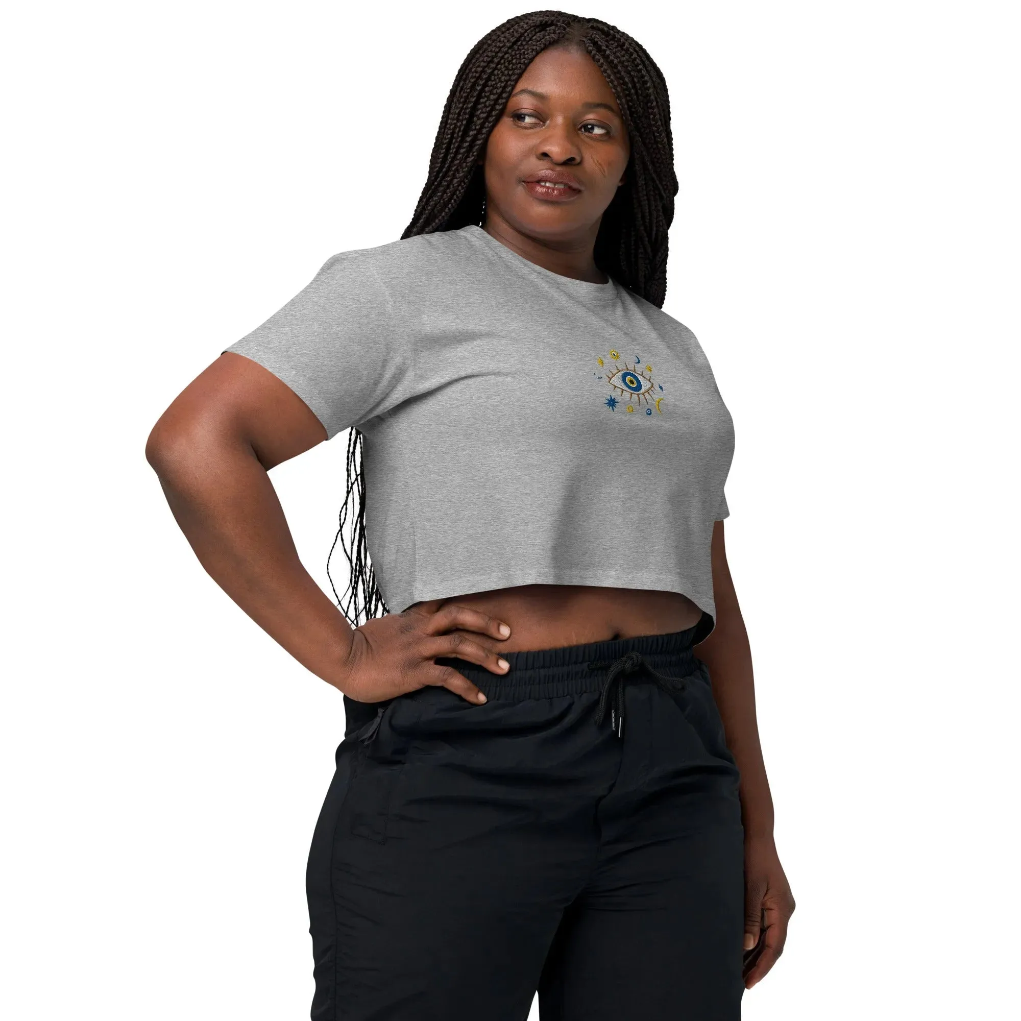Greek Evil Eye Embroidered Cropped T-Shirt
