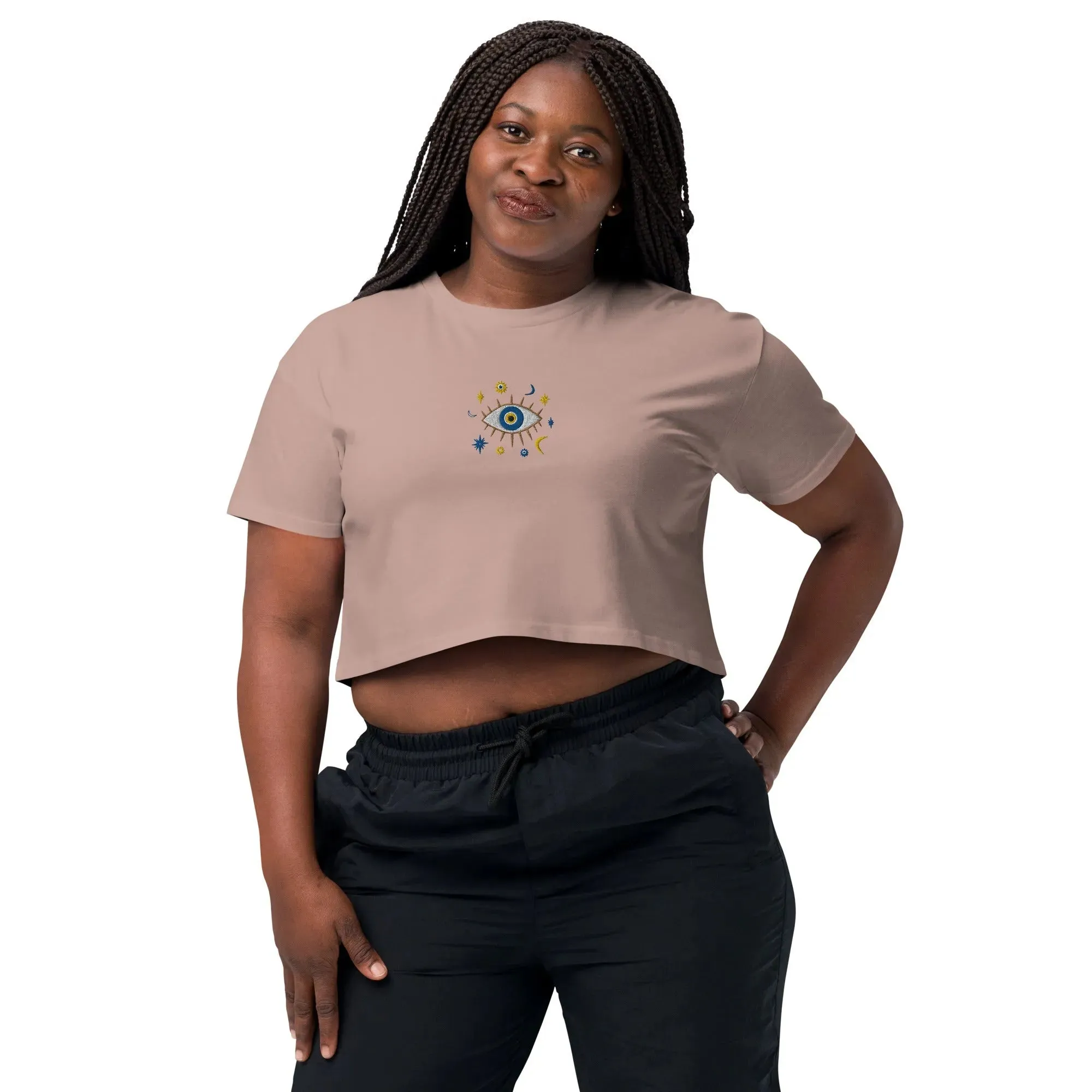 Greek Evil Eye Embroidered Cropped T-Shirt