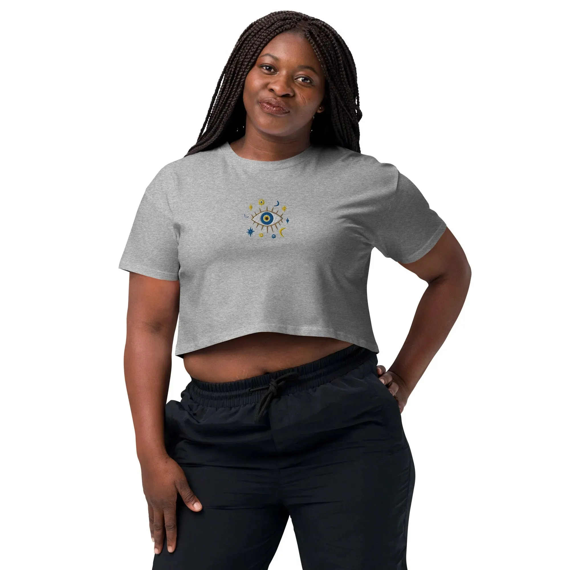 Greek Evil Eye Embroidered Cropped T-Shirt