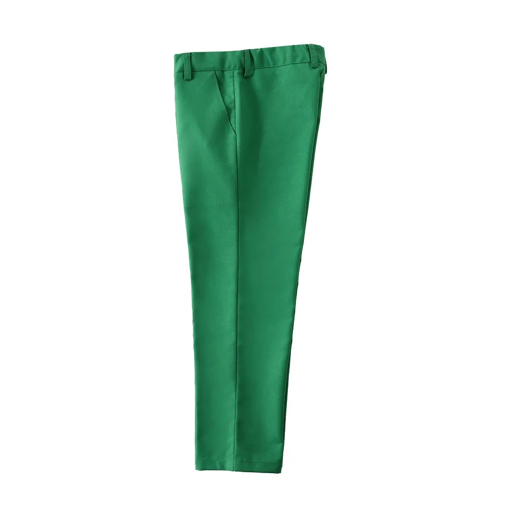 Green 4 Piece Boy's Formal Suits With Vest Pants Shirt Tie