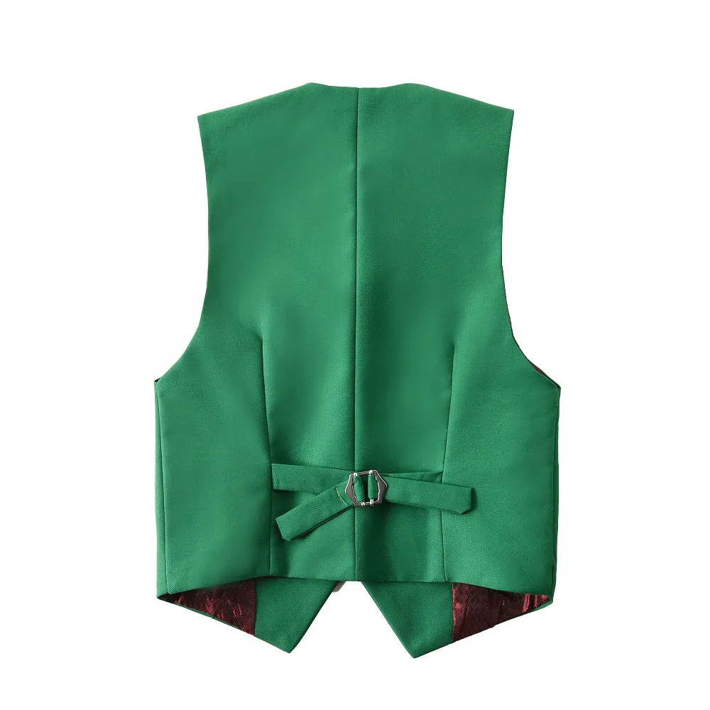 Green 4 Piece Boy's Formal Suits With Vest Pants Shirt Tie