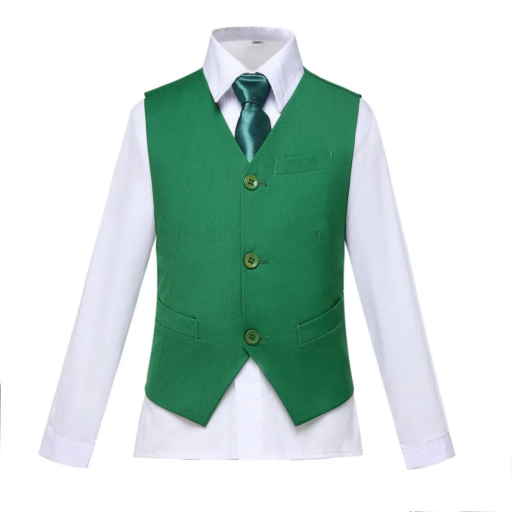 Green 4 Piece Boy's Formal Suits With Vest Pants Shirt Tie