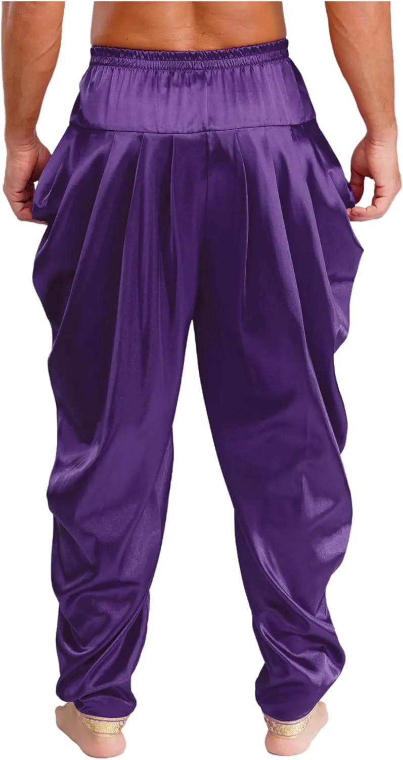 Harem Pants for Men Loose Fit Elastic Waist Dhoti Pants Drop Crotch Trousers Halloween Fancy Dress