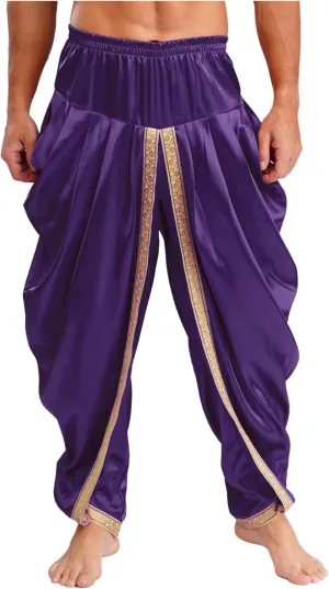 Harem Pants for Men Loose Fit Elastic Waist Dhoti Pants Drop Crotch Trousers Halloween Fancy Dress