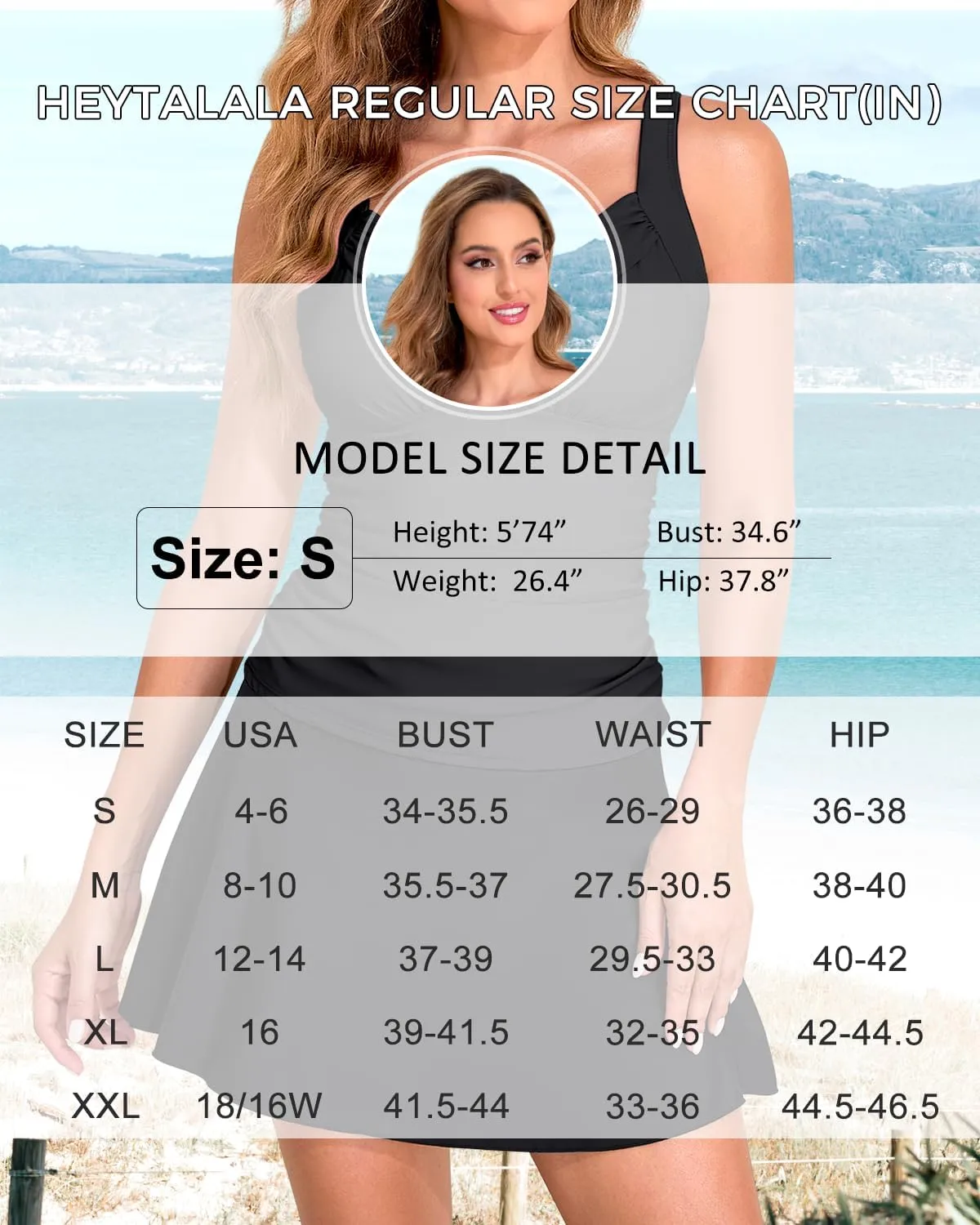 HEYTALALA Tankini Swimsuit for Women 2 Piece Tummy Control Bathing Suits with Swim Skirt Ruched Tankini Tops Swimwear