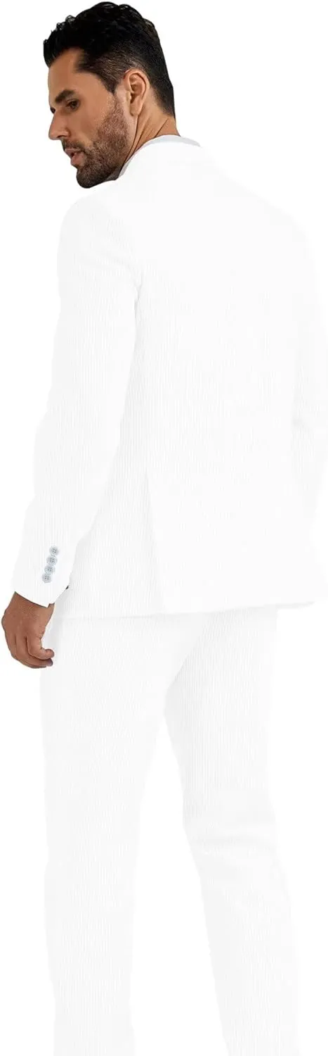 High-End Suits Men's Striped Seersucker Suits 2 Piece Slim Fit Wedding Double Breasted Tuxedo Summer Beach Suits Sets