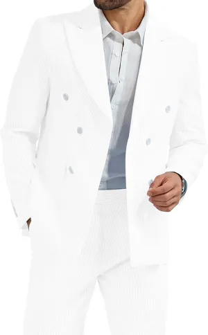High-End Suits Men's Striped Seersucker Suits 2 Piece Slim Fit Wedding Double Breasted Tuxedo Summer Beach Suits Sets