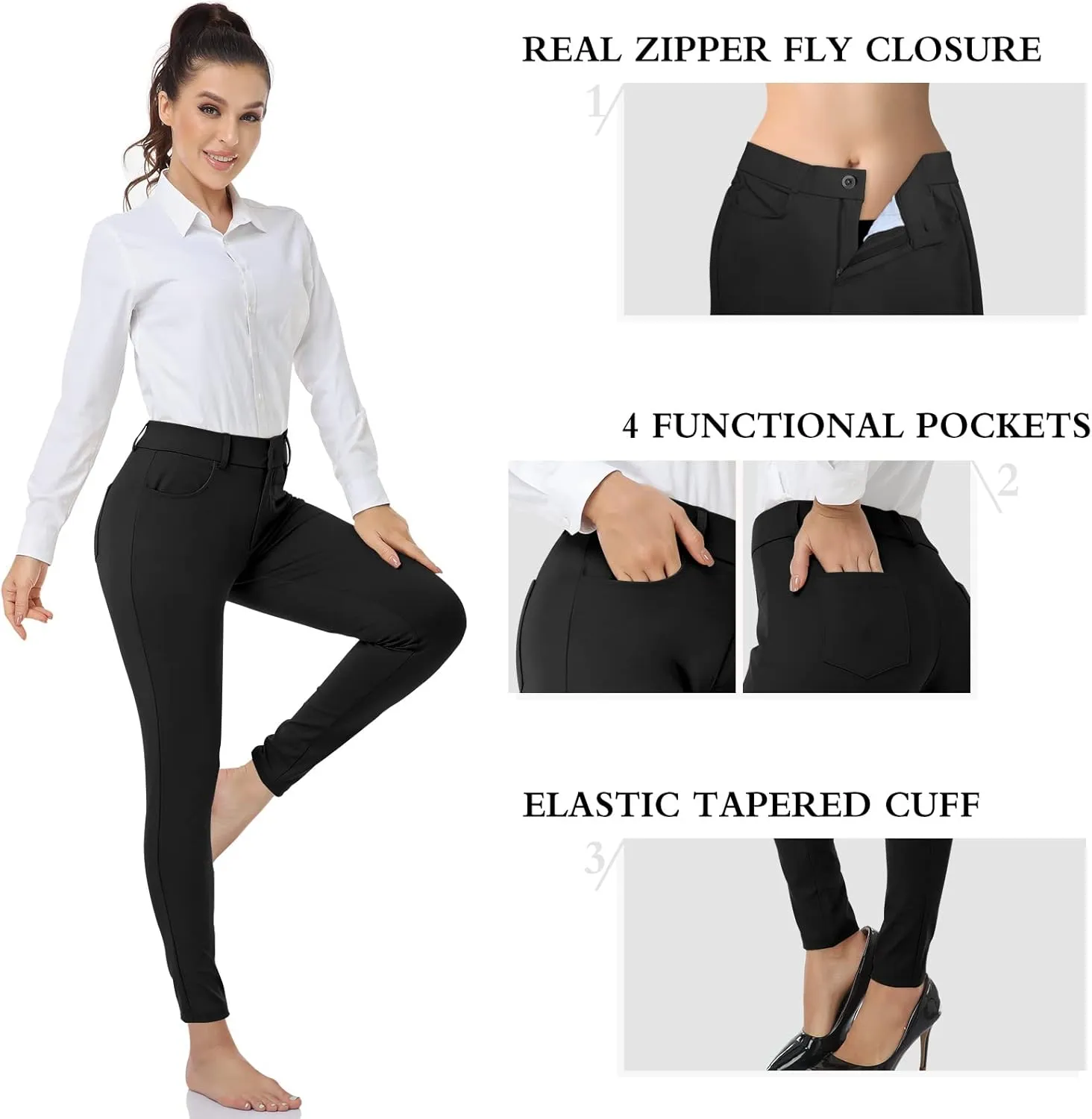 HISKYWIN Womens Dress Pants Stretch Work Office Business Slacks Comfy Yoga Golf Pants with Pockets