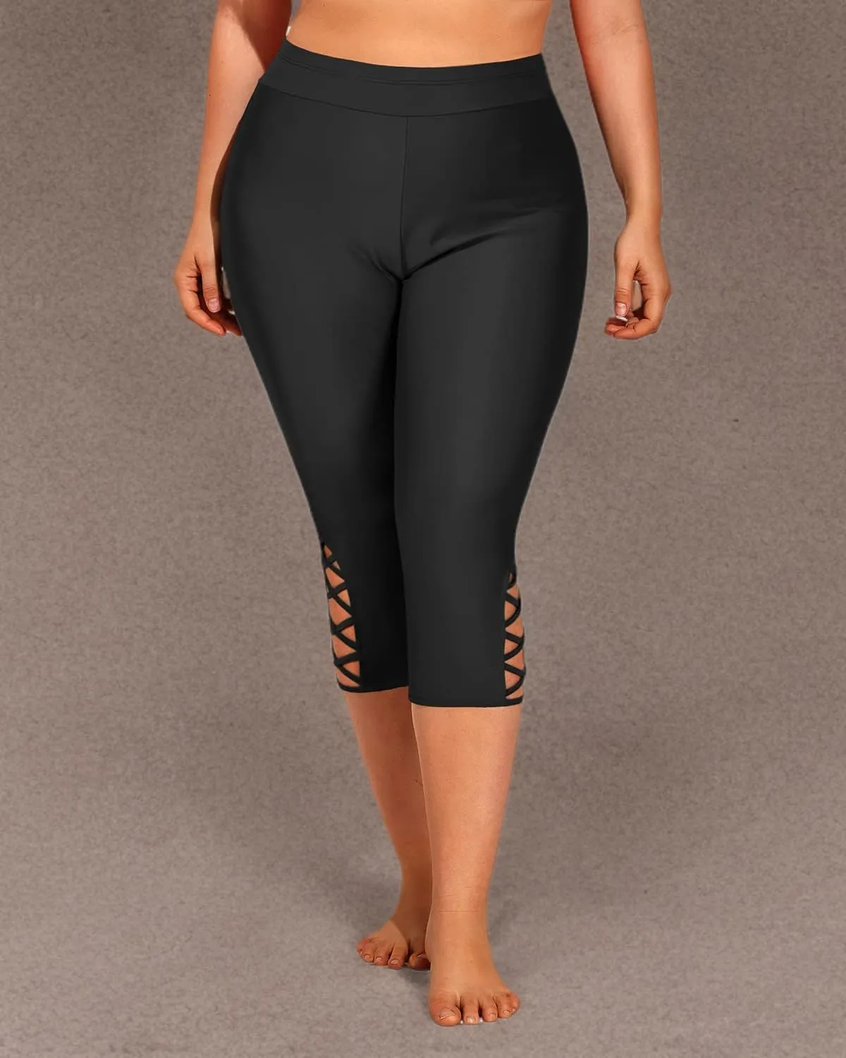 Holipick Plus Size Swim Pants for Women Swim Capris High Waisted Swim Leggings UPF 50  Long Swim Shorts