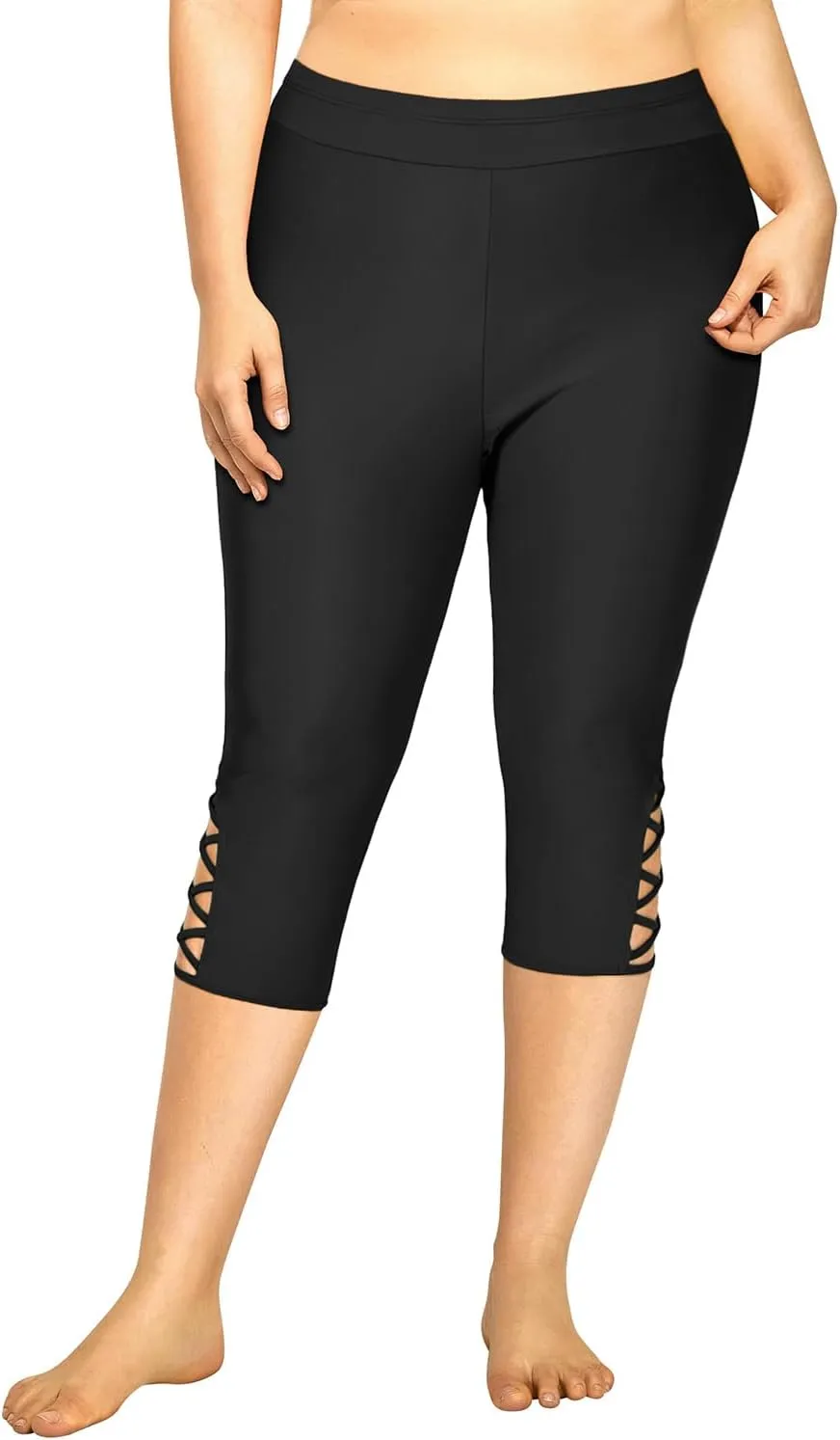 Holipick Plus Size Swim Pants for Women Swim Capris High Waisted Swim Leggings UPF 50  Long Swim Shorts