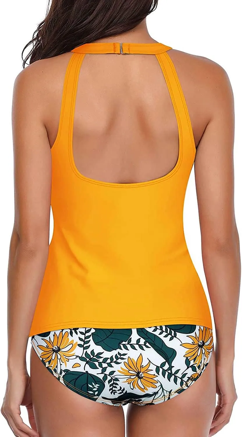Holipick Two Piece Tankini Swimsuits for Women Tummy Control Bathing Suits High Neck Tankini Tops with Bikini Bottom