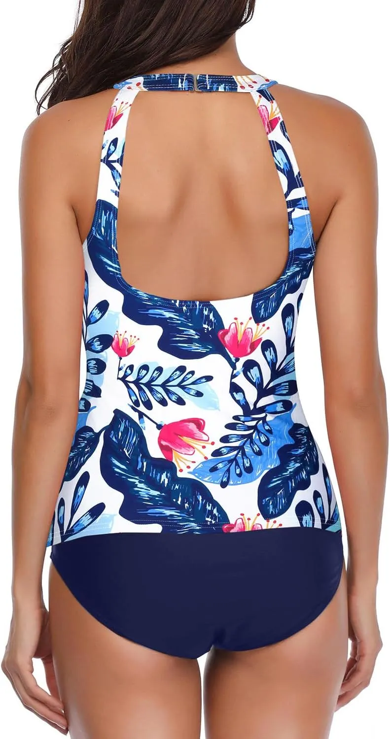 Holipick Two Piece Tankini Swimsuits for Women Tummy Control Bathing Suits High Neck Tankini Tops with Bikini Bottom
