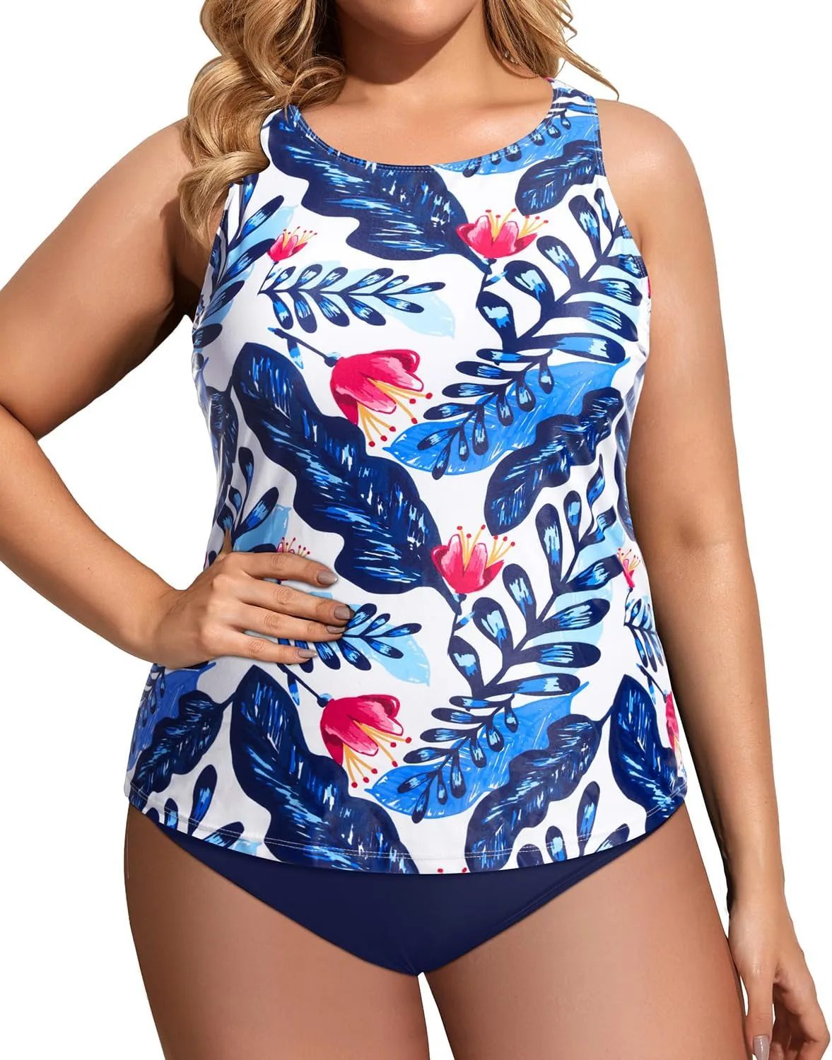 Holipick Two Piece Tankini Swimsuits for Women Tummy Control Bathing Suits High Neck Tankini Tops with Bikini Bottom