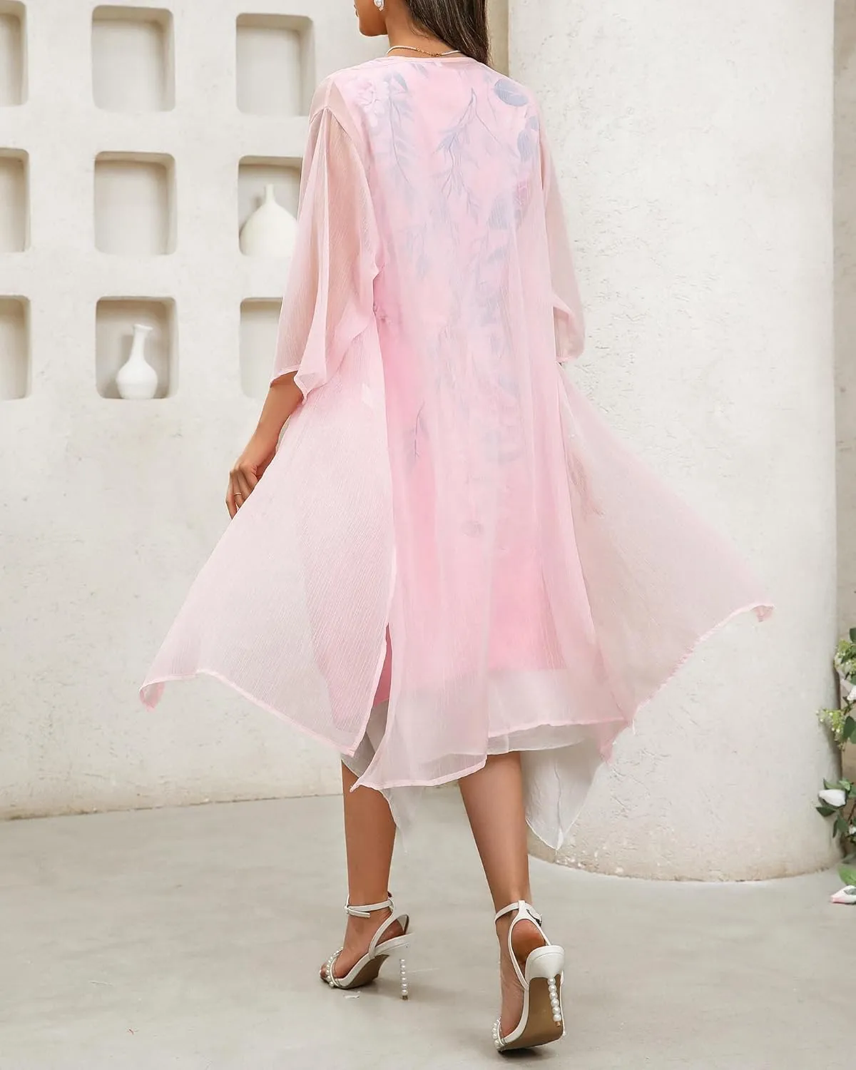 Honwenle Women's Linen Dress 2 Piece Outfit Floral Sleeveless Loose Maxi Summer Dresses with Jacket Formal Casual