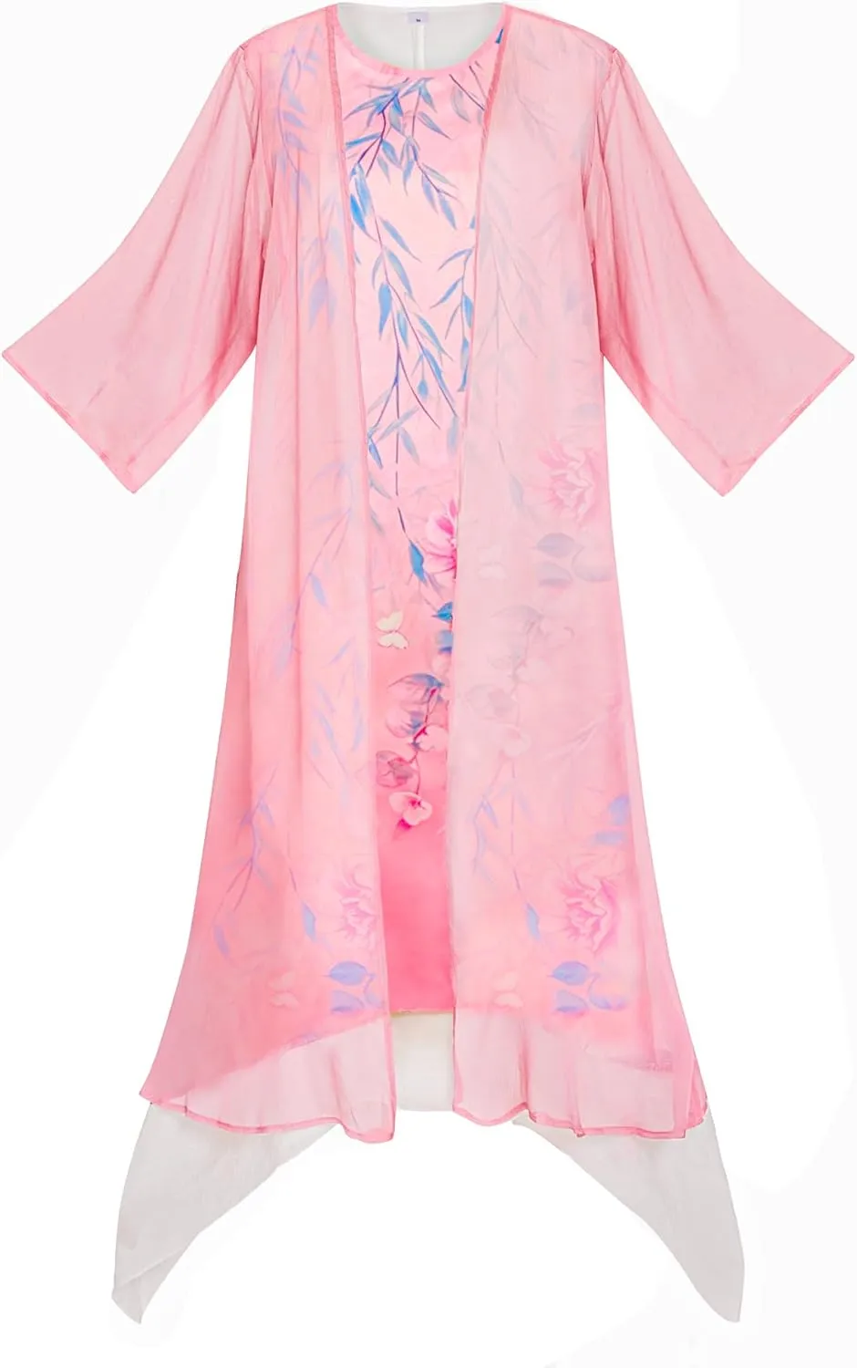 Honwenle Women's Linen Dress 2 Piece Outfit Floral Sleeveless Loose Maxi Summer Dresses with Jacket Formal Casual