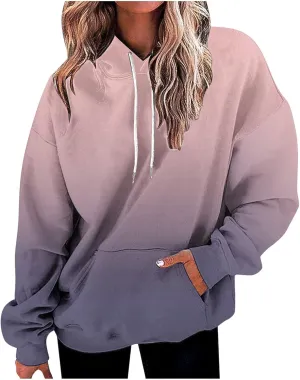 Hoodies for Women 2024 Y2K Gradient Oversized Sweatshirt Trendy Casual Drawstring Hooded Pullover with Pockets