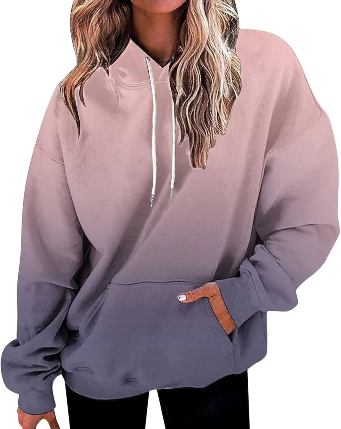 Hoodies for Women 2024 Y2K Gradient Oversized Sweatshirt Trendy Casual Drawstring Hooded Pullover with Pockets