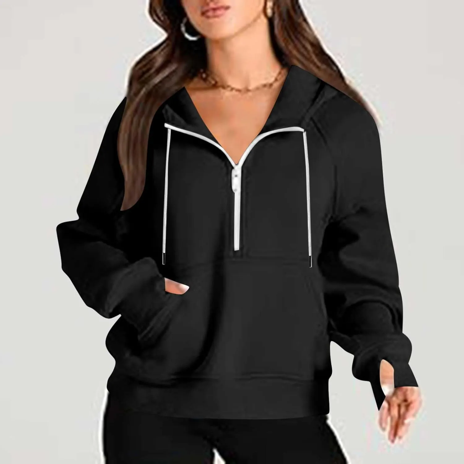 Hoodies for Women Crop Zip Up Sweatshirts Casual Loose Fit Pullover Womens Fashion Vacation Party Tops Thumb Hole