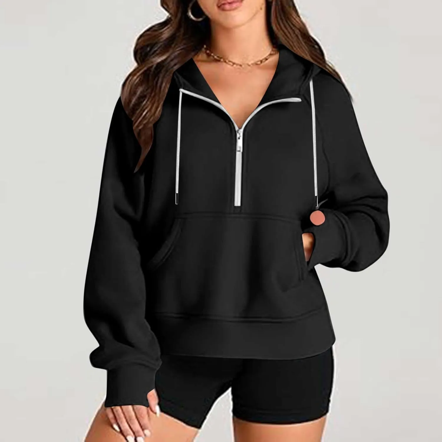 Hoodies for Women Crop Zip Up Sweatshirts Casual Loose Fit Pullover Womens Fashion Vacation Party Tops Thumb Hole
