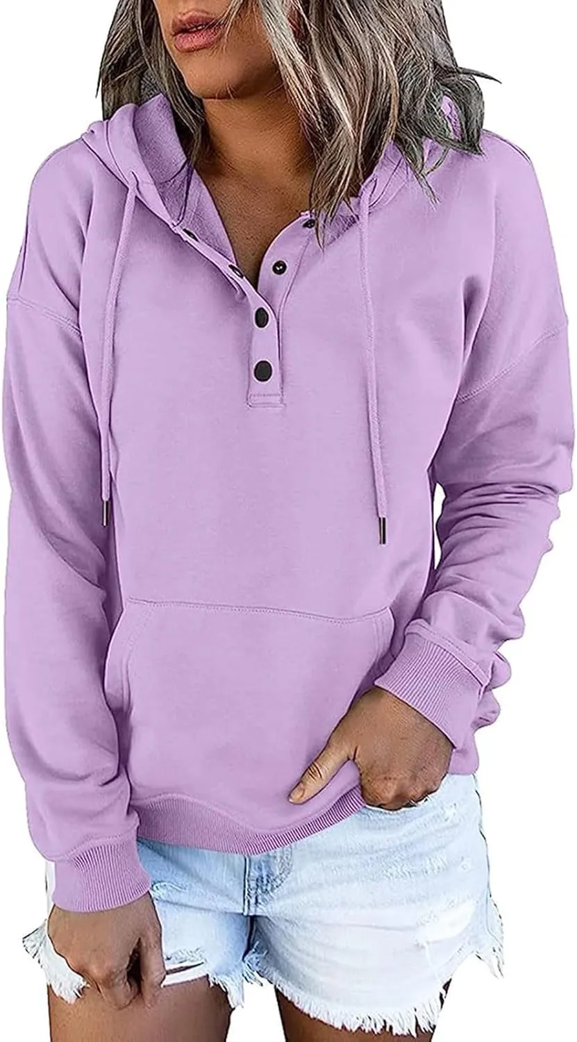 Hoodies for Women Fashion 2024 Long Sleeve Button up Pullover Sweatshirt Loose Casual Comfy Lightweight Fall Y2k Tops