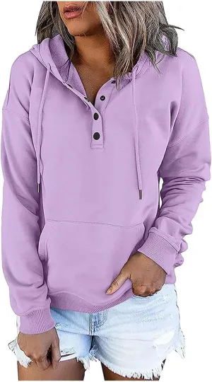Hoodies for Women Fashion 2024 Long Sleeve Button up Pullover Sweatshirt Loose Casual Comfy Lightweight Fall Y2k Tops
