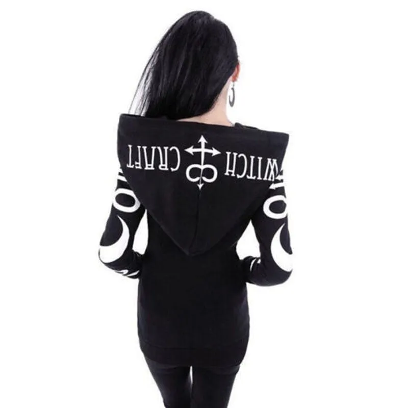 Hot Goth Women Punk Gothic Witch Vampire Hooded Coats Long Sleeve Sport O-Neck Hoodies