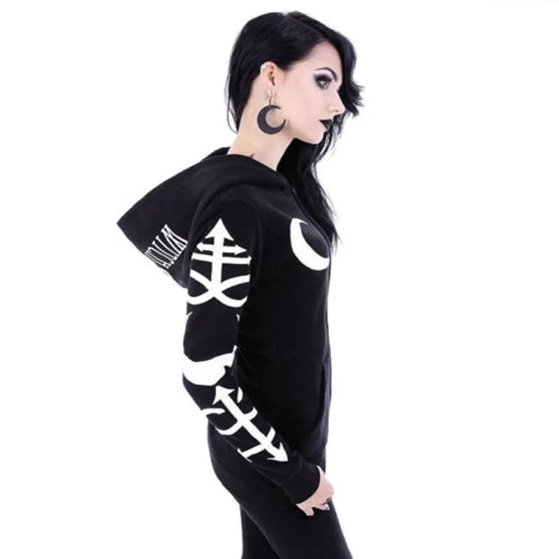 Hot Goth Women Punk Gothic Witch Vampire Hooded Coats Long Sleeve Sport O-Neck Hoodies