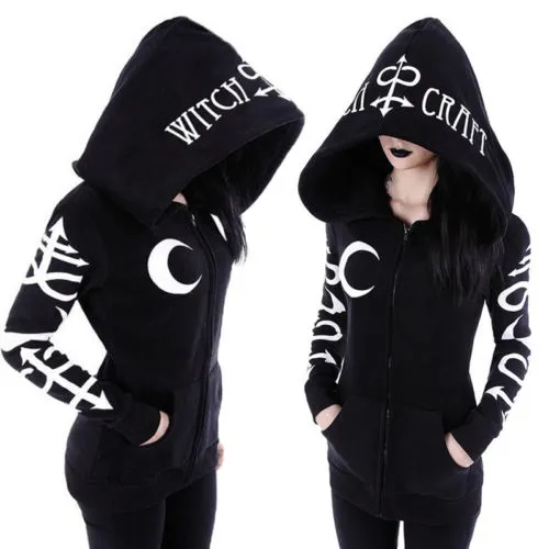 Hot Goth Women Punk Gothic Witch Vampire Hooded Coats Long Sleeve Sport O-Neck Hoodies