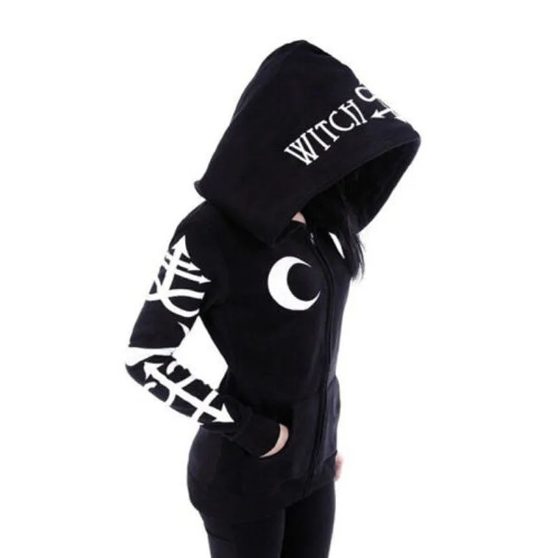 Hot Goth Women Punk Gothic Witch Vampire Hooded Coats Long Sleeve Sport O-Neck Hoodies