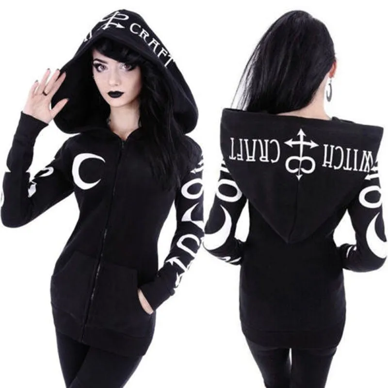 Hot Goth Women Punk Gothic Witch Vampire Hooded Coats Long Sleeve Sport O-Neck Hoodies