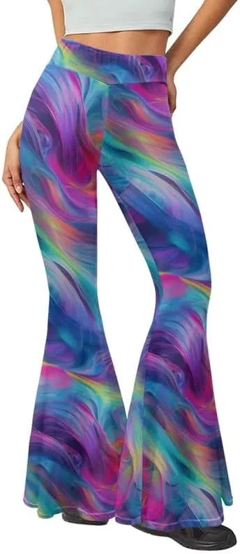Irisjudy Women Flare Leggings Skulls Elastic High Waist Bootcut Yoga Pants Bell Bottom Camouflage Flared Sweatpants for Women