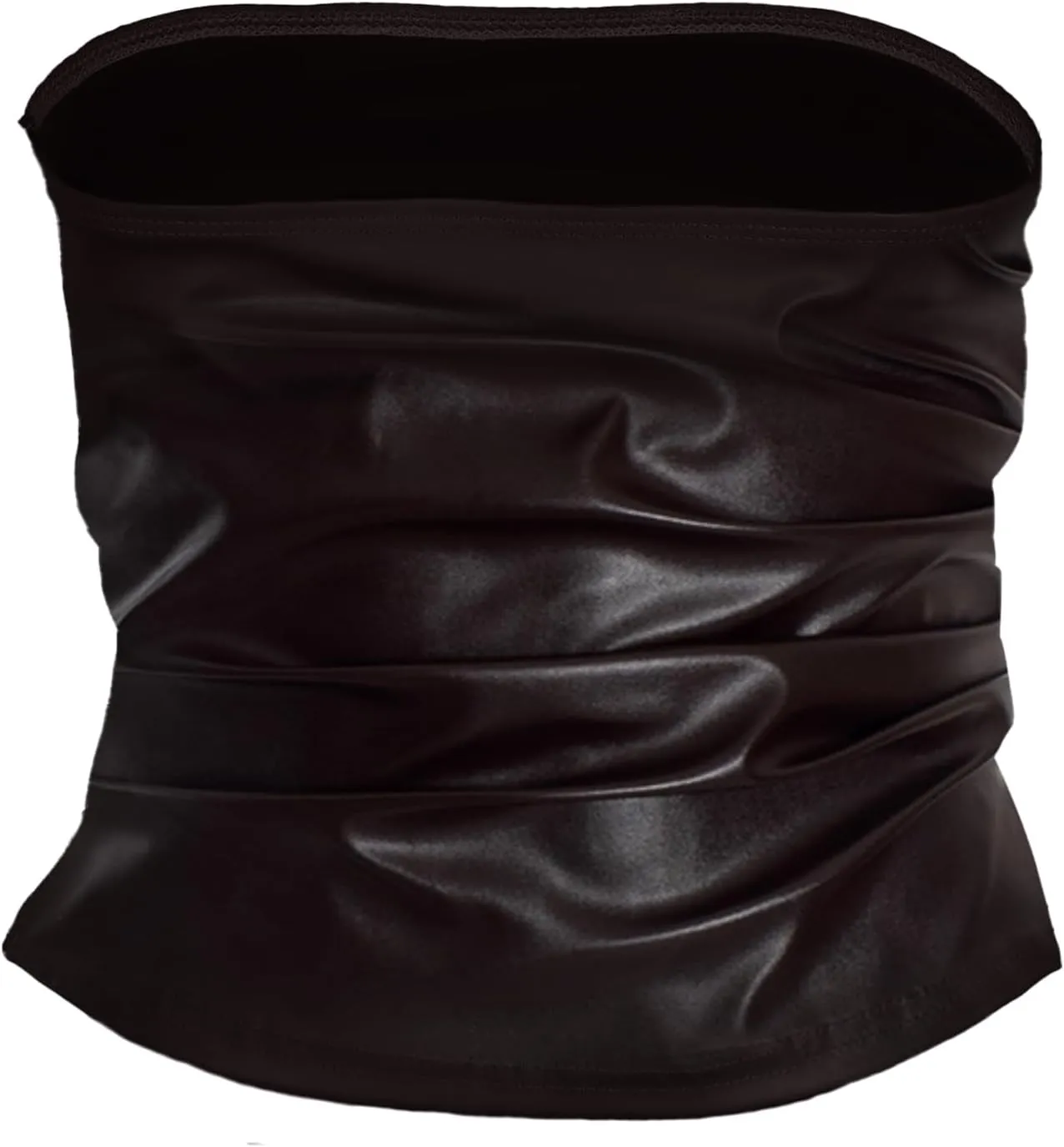 ISZPLUSH Womens Tube Cropped Camisole Tops Sexy Ruched Strapless PU Leather Club Party Y2K Going Out Outfit Bandeau