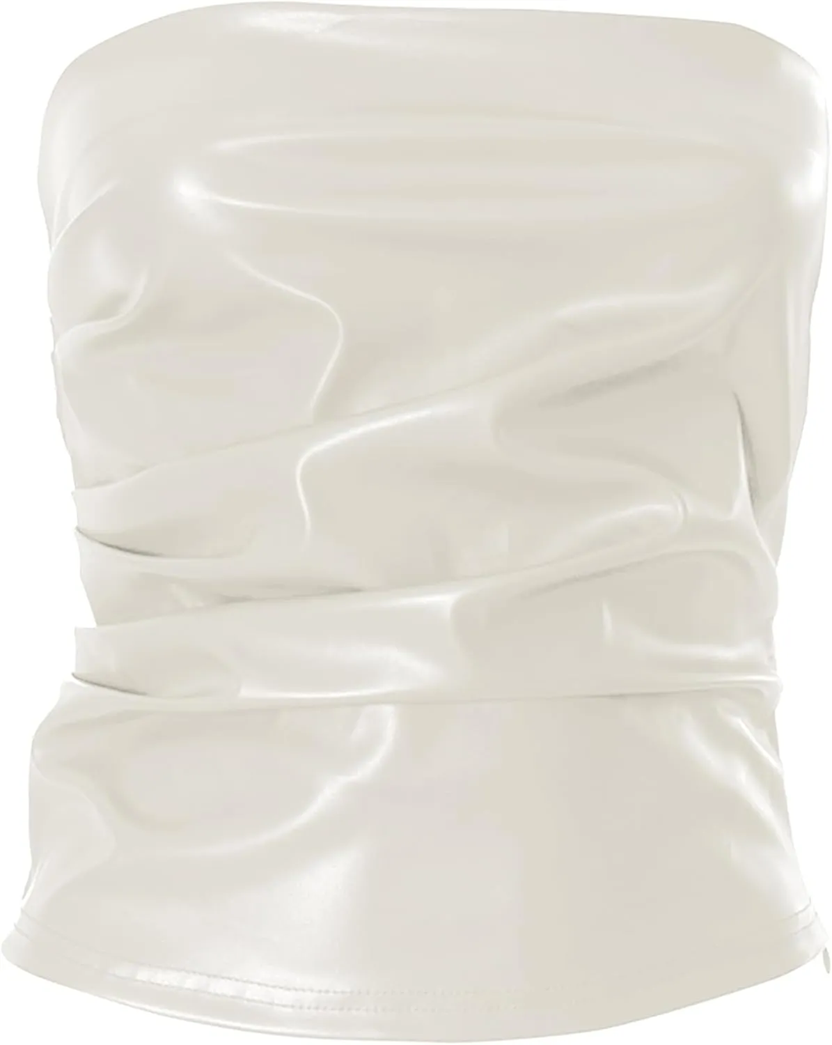 ISZPLUSH Womens Tube Cropped Camisole Tops Sexy Ruched Strapless PU Leather Club Party Y2K Going Out Outfit Bandeau