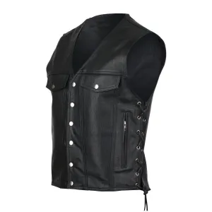 Jafrum Denim Style Straight Bottom Side Laced Cowhide Motorcycle Leather Vest
