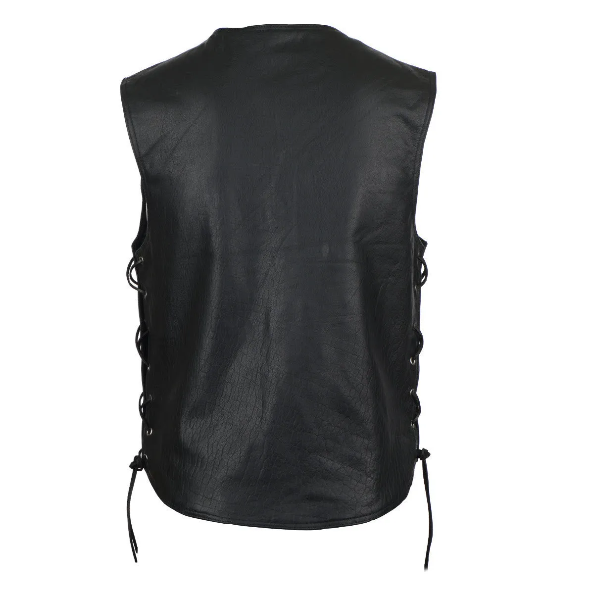 Jafrum Denim Style Straight Bottom Side Laced Cowhide Motorcycle Leather Vest