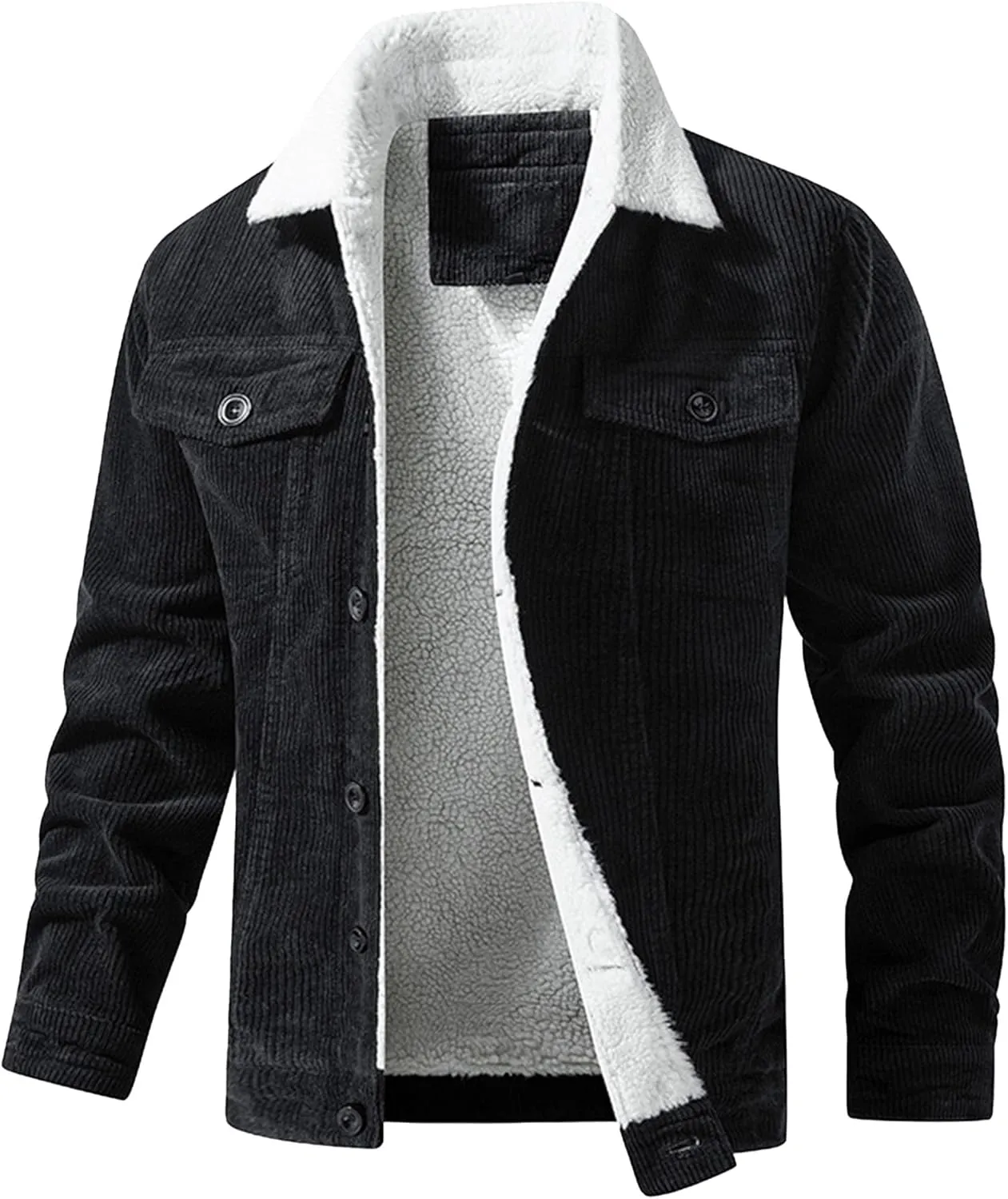 JEsilunmaMY Men's Sherpa Lined Winter Corduroy Jacket Button Down Wash Padded Coats Casual Fleece Cotton Cargo Jacket
